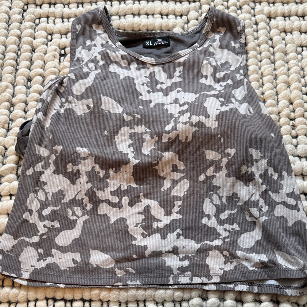 Women's Tank Top in Gray and Cream Camo Built in Bra XL